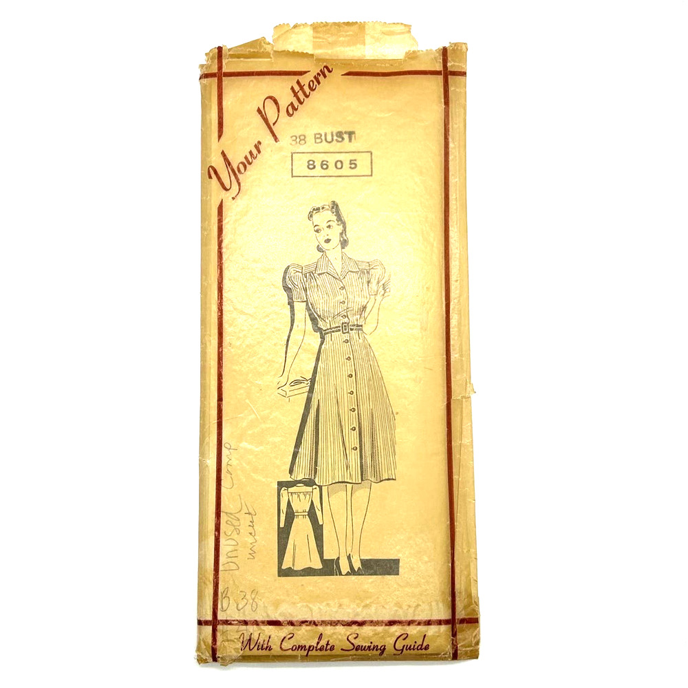 Mail Order Antique 1940's Pattern #8605 Indispensible Shirtwaister‎ Bust 38 RARE